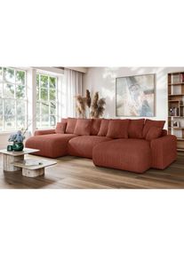 Home Affaire Wohnlandschaft »LAKESIDE mit Bettfunktion und Bettkasten, Masse B/T/H: 332,5/142/84 cm« U‐Form mit vielen Kissen und Wellenunterfederung , rot ,...