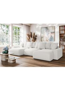 Home Affaire Wohnlandschaft »LAKESIDE mit Bettfunktion und Bettkasten, Masse B/T/H: 332,5/142/84 cm« U‐Form mit vielen Kissen und Wellenunterfederung , weiss ,...