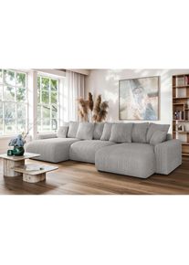 Home Affaire Wohnlandschaft »LAKESIDE mit Bettfunktion und Bettkasten, Masse B/T/H: 332,5/142/84 cm« U‐Form mit vielen Kissen und Wellenunterfederung , grau ,...