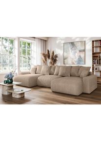 Home Affaire Wohnlandschaft »LAKESIDE mit Bettfunktion und Bettkasten, Masse B/T/H: 332,5/142/84 cm« U‐Form mit vielen Kissen und Wellenunterfederung , braun ,...