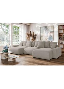 Home Affaire Wohnlandschaft »LAKESIDE mit Bettfunktion und Bettkasten, Masse B/T/H: 332,5/142/84 cm« U‐Form mit vielen Kissen und Wellenunterfederung , beige ,...