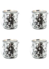 Creativ Deco, Creativ deco Windlicht &raquo;Weihnachtsdeko&laquo; Glas mit Stern-Struktur, silberfarben, Glas, B/H/T: 10 cm