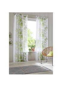 Home Affaire, Home Affaire Gardine »Ina« Schlaufen 2 Stk. tlg. 2-er Set, einseitig floral bedruckt, Voile, Blumen, grün, Voile, Polyester