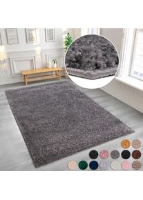 Hochflor-Teppich »Viva« rechteckig 45 mm Höhe Uni Farben, einfarbig, besonders weich und kuschelig, Kundenliebling , grau , my home , Obermaterial:...