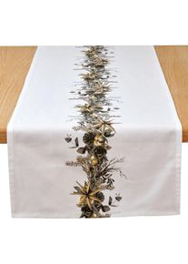 Chemin de table avec imprimé brillant en blanc40x160 cm, 100% coton, Couleur/Motif: blanc/vert, bonprix