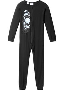 Schlafoverall aus reiner Bio-Baumwolle in schwarz, Gr&ouml;sse 140/146, 100% Baumwolle, bonprix