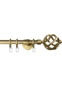 Garesa Gardinenstange »RUSTIKA« Ø 16 mm 1 läufig-läufig Wunschmasslänge rustikale Vorhanggarnitur, verlängerbar, m. Ringe, Endknopf Korb , goldfarben ,...
