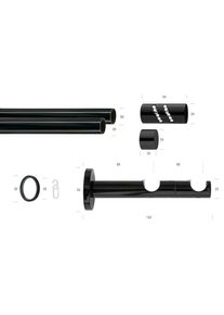 Gardinenstange &raquo;BLACK&laquo; &Oslash; 20 mm 2 l&auml;ufig-l&auml;ufig Wunschmassl&auml;nge Vorhanggarnitur, verl&auml;ngerbar, Endknopf mit Glitzersteinen , schwarz , Garesa