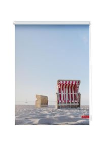 Seitenzugrollo »Rollo Klemmfix, ohne Bohren, blickdicht, Strandkorb gestreift« blickdicht Blendschutz Sichtschutz freihängend , blau , LICHTBLICK...