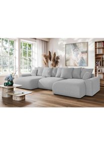 Home Affaire Wohnlandschaft »LAKESIDE mit Bettfunktion und Bettkasten, Masse B/T/H: 332,5/142/84 cm« U‐Form mit vielen Kissen und Wellenunterfederung , grau ,...