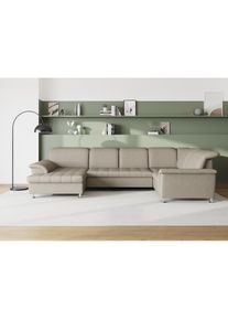 DOMO collection Wohnlandschaft »Franzi optional mit Bettfunktion, Bettkasten & Kopfteilverstellung« U-Form, Recamiere links, schlamm, B/T: 352/214 cm , braun ,...