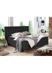 ATLANTIC HOME COLLECTION, ATLANTIC HOME COLLECTION Boxspringbett &raquo;Anni&laquo; mit Bonnell-Federkernmatratze und Topper, schwarz, Bezug: Strukturstoff (100% 