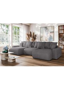 Home Affaire Wohnlandschaft »LAKESIDE mit Bettfunktion und Bettkasten, Masse B/T/H: 332,5/142/84 cm« U‐Form mit vielen Kissen und Wellenunterfederung , grau ,...