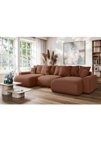 Home Affaire Wohnlandschaft »LAKESIDE mit Bettfunktion und Bettkasten, Masse B/T/H: 332,5/142/84 cm« U‐Form mit vielen Kissen und Wellenunterfederung , rot ,...