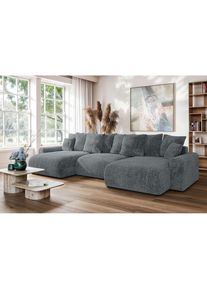 Home Affaire Wohnlandschaft »LAKESIDE mit Bettfunktion und Bettkasten, Masse B/T/H: 332,5/142/84 cm« U‐Form mit vielen Kissen und Wellenunterfederung , grau ,...