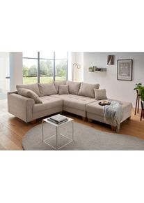 Ecksofa »Rice L-Form, B: 216 cm« Set: Sofa & Hocker, mit 3 Zierkissen, Federkern , grau , Home Affaire