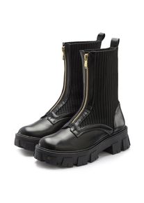 Lascana , Damen , Reissverschlussstiefel mit Chunky Sohle, Stiefelette, Ankle Biker Boots VEGAN , schwarz , Mit modischer Chunky-Sohle