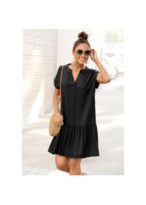 s.Oliver, Unisex, s.Oliver Blusenkleid mit Volant am Rock, Tunikakleid, Sommerkleid, schwarz, 38, N-Gr, Kurzes Blusenkeid mit V-Ausschnitt