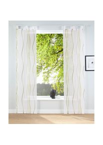 my home, my home Schiebegardine &raquo;Dimona&laquo; Schlaufen 2 Stk. tlg. 2er-Set, Fertiggardine, inkl. Beschwerungsstange, Wellen, creme, gr&uuml;n, Voile, Polyester