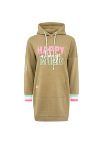 Zwillingsherz , Sweatkleid »"Always Happy Mind"« Kängurutasche mit Kapuze und fröhlicher Botschaft, neon Armbündchen , grün , Bunte Stickerei