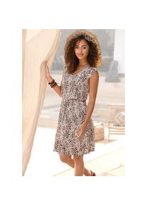 Lascana, Unisex, Lascana Strandkleid Ohne Taschen mit Alloverprint, Sommerkleid, braun bedruckt, 38, N-Gr, Kurze Fl&uuml;gel&auml;rmel