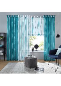 my home, my home Gardine &raquo;DIMONA&laquo; Schlaufen 2 Stk. tlg. 2-er Set, Voile, Polyester, Wellen, wei&szlig;, petrol, Voile, Polyester