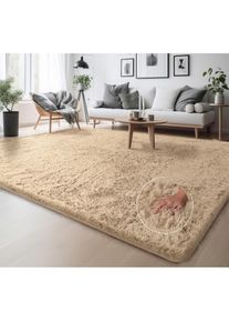 Hochflor-Teppich »Serville« rechteckig 37 mm Höhe Kuschelteppich, Uni Farben, sehr weicher Flor, Wohnzimmer , beige , my home , Obermaterial: 100%...