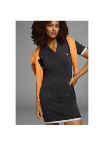 Kangaroos , Damen , Sweatkleid K&auml;ngurutasche in Longform, aus Baumwoll-Sweatqualit&auml;t, mit K&auml;ngurutasche , schwarz , Figurbetonende Steppn&auml;hte f&uuml;r...