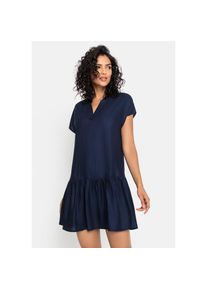 s.Oliver , Blusenkleid mit Volant am Rock, Tunikakleid, Sommerkleid , blau , Kurzes Blusenkeid mit V-Ausschnitt