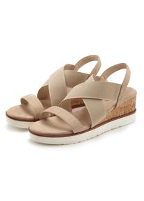 Lascana , Sandalette »Sommerschuh« Sandale, Sommerschuh mit Keilabsatz und elastischen Riemen VEGAN , beige , Mit elastischen Riemen für einen...
