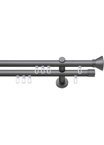 Gardinenstange &raquo;Ibiza&laquo; &Oslash; 16 mm 2 l&auml;ufig-l&auml;ufig Fixmass Innenlauf Komplett-Set inkl. Gleitern und Montagematerial , schwarz , Indeko