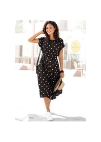 Lascana, Unisex, Lascana Midikleid mit G&uuml;rtel, Seitennahttaschen mit Punktedruck und Taschen, Sommerkleid, schwarz, sand, bedruckt, 38, N-Gr, Hoher 