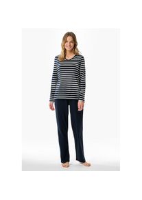 Schiesser , Schlafanzug »Casual Essentials« 2 Stk. tlg., Baumwolle, V-Ausschnitt, langärmelig , blau , Damen-Schlafanzug von Schiesser