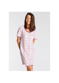 Vivance Dreams , Sleepshirt mit Kräuselsaum , bunt , Kurzes Nachthemd mit 2-farbigem Streifendruck und Foliendruck vorn