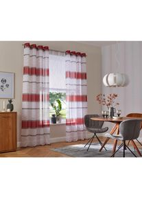 Gardine »Jay« Ösen 2 Stk. tlg. Vorhang, 2-er Set, Fertiggardine, transparent, Querstreifen , rot , my home , Obermaterial: 100% Polyester