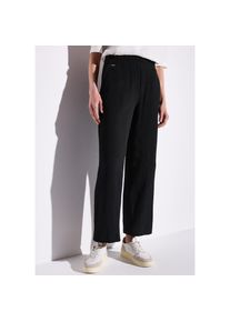 STREET ONE , Stoffhose Sommerhose in Struktur-Optik , schwarz , Wide Leg Musselin Hose von STREET ONE