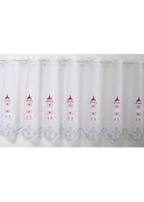 Stickereien Plauen, Scheibengardine &raquo;Leuchtturm&laquo; Stangendurchzug 1 Stk. tlg. mit echter Plauener Spitze Stickerei, bunt, Voile, Polyester