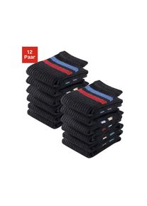 GO IN , Tennissocken Packung, 12 Stk. tlg. mit Frottee , schwarz , Sportsocken mit Streifen unter dem Bündchen