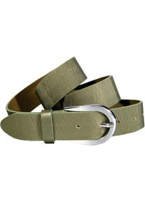 Silbergift, Unisex, Lederg&uuml;rtel Schraffiert, Silber-Hufeisenschliesse, oliv, 95, Hochwertiges Nappaleder gewalkt