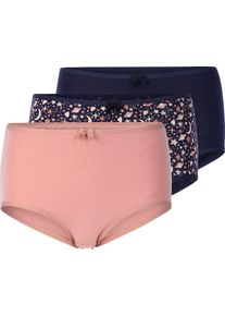 Damen Taillenslip in der 3-Stück-Packung marine-bedruckt + marine + rosenholz