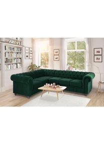 Chesterfield-Sofa »Duc Ecksofa L-Form« hochwertige Knopfheftung im Rücken, Samtoptik mit changierender Optik , grün , Home Affaire