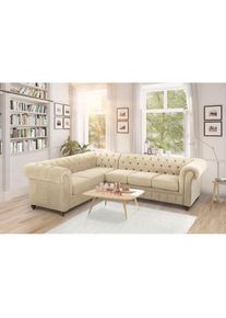 Chesterfield-Sofa »Duc Ecksofa L-Form« hochwertige Knopfheftung im Rücken, Samtoptik mit changierender Optik , beige , Home Affaire