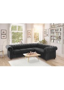 Chesterfield-Sofa »Duc Ecksofa L-Form« hochwertige Knopfheftung im Rücken, Samtoptik mit changierender Optik , grau , Home Affaire