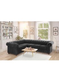 Chesterfield-Sofa »Duc Ecksofa L-Form« hochwertige Knopfheftung im Rücken, Samtoptik mit changierender Optik , grau , Home Affaire