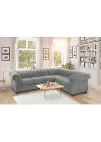 Chesterfield-Sofa »Duc Ecksofa L-Form« hochwertige Knopfheftung im Rücken, Samtoptik mit changierender Optik , grau , Home Affaire
