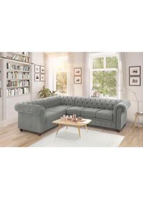 Chesterfield-Sofa »Duc Ecksofa L-Form« hochwertige Knopfheftung im Rücken, Samtoptik mit changierender Optik , grau , Home Affaire