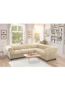 Chesterfield-Sofa »Duc Ecksofa L-Form« hochwertige Knopfheftung im Rücken, Samtoptik mit changierender Optik , beige , Home Affaire