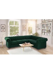 Chesterfield-Sofa »Duc Ecksofa L-Form« hochwertige Knopfheftung im Rücken, Samtoptik mit changierender Optik , grün , Home Affaire