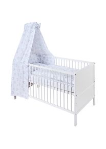 My Baby Lou Gitterbett-Komplettset , Weiss , Textil , 6-teilig , Buche , massiv , Herz , Füllung: Viskoelastischer Kern , 74.5x82x144.5 cm , Textiles