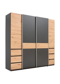 CARRYHOME Kleiderschrank , Graphitfarben, Eiche Artisan , Kunststoff , 8 F&auml;cher , 6 Schubladen , 215x211x60 cm , in verschiedenen Holzdekoren erh&auml;ltlich, Kombination aus Dreh- und Schwebet&uuml;ren , Schlafzimmer, Komplette Schlafzimmer und Serien, Schlafzimmerserien